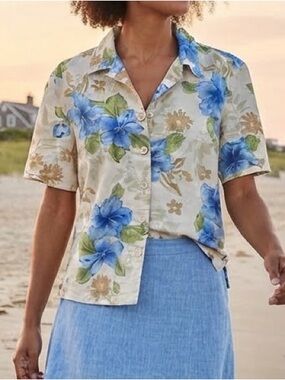 Joe Marlin Signature Blue Floral Tropical Short Sleeve Shirt XL Resort Cruise